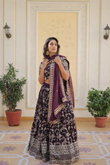 Dark Purple Viscose Jacquard Lehenga