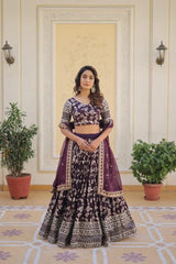 Dark Purple Viscose Jacquard Lehenga