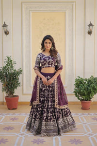 Dark Purple Viscose Jacquard Lehenga