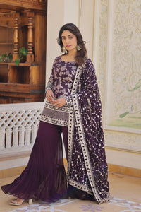 Dark Purple Viscose Jacquard Suit