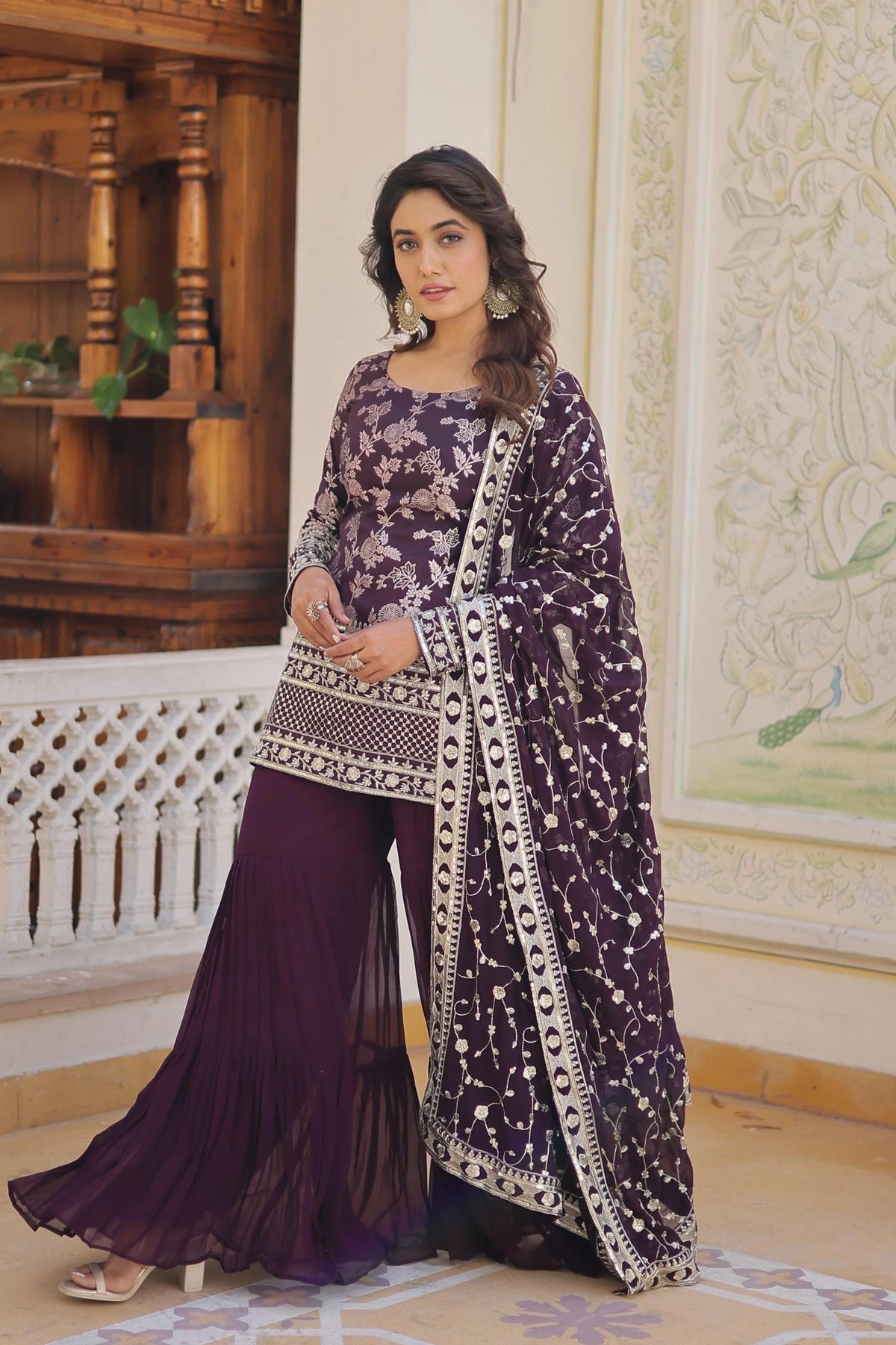Dark Purple Viscose Jacquard Suit Kalyanja Fashion
