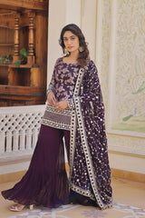 Dark Purple Viscose Jacquard Suit