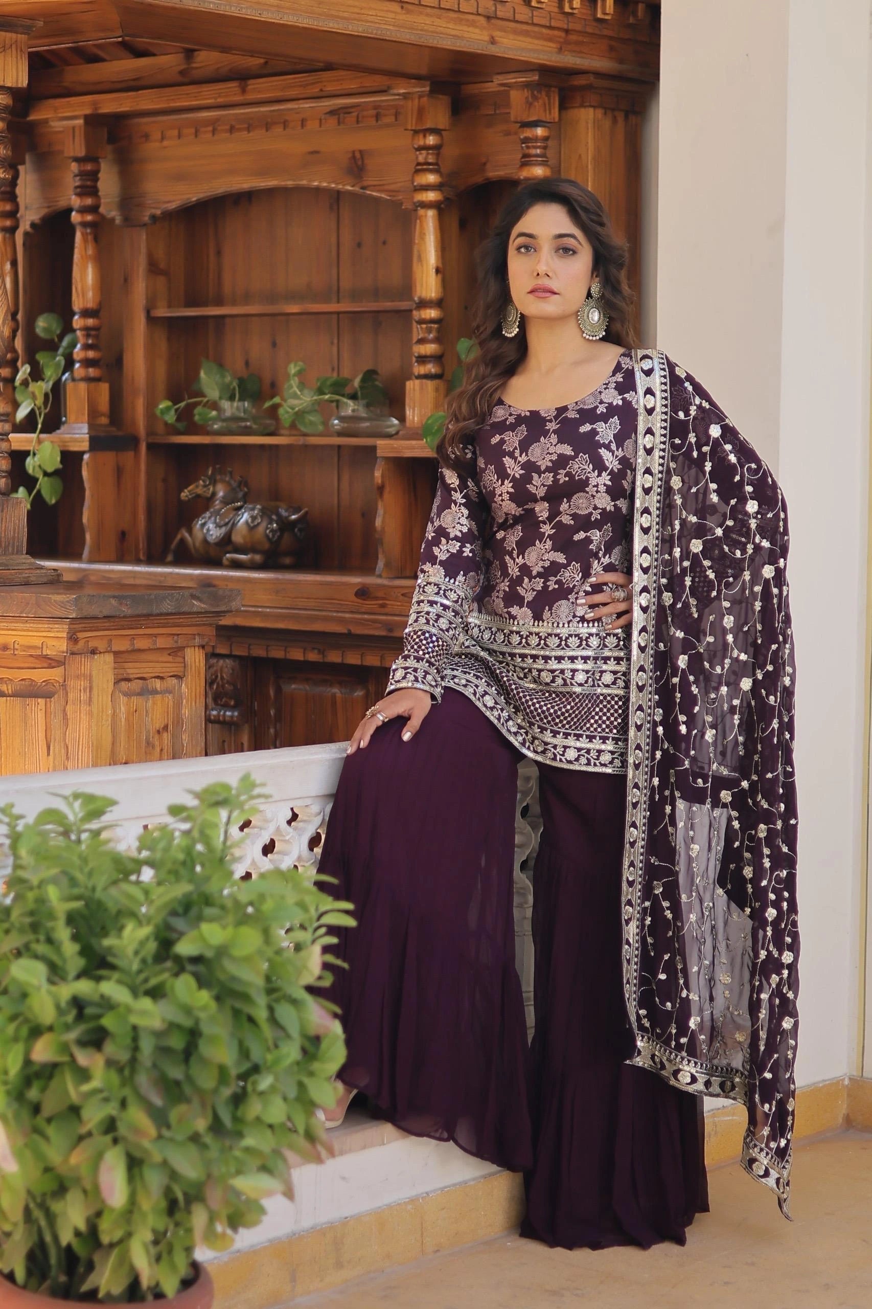 Dark Purple Viscose Jacquard Suit Kalyanja Fashion
