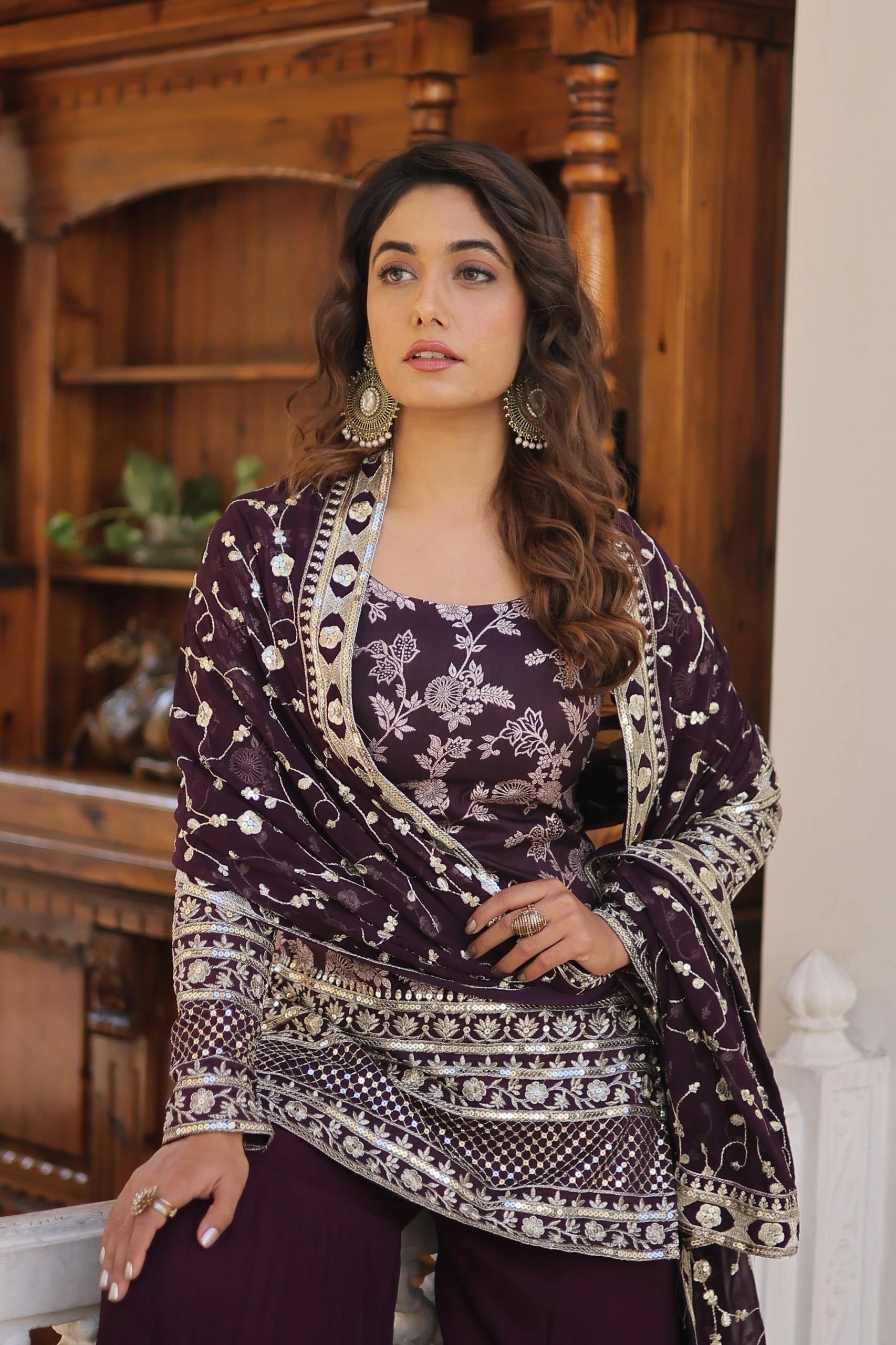Dark Purple Viscose Jacquard Suit Kalyanja Fashion