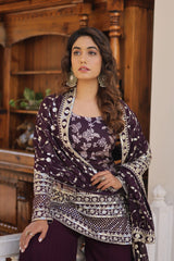 Dark Purple Viscose Jacquard Suit