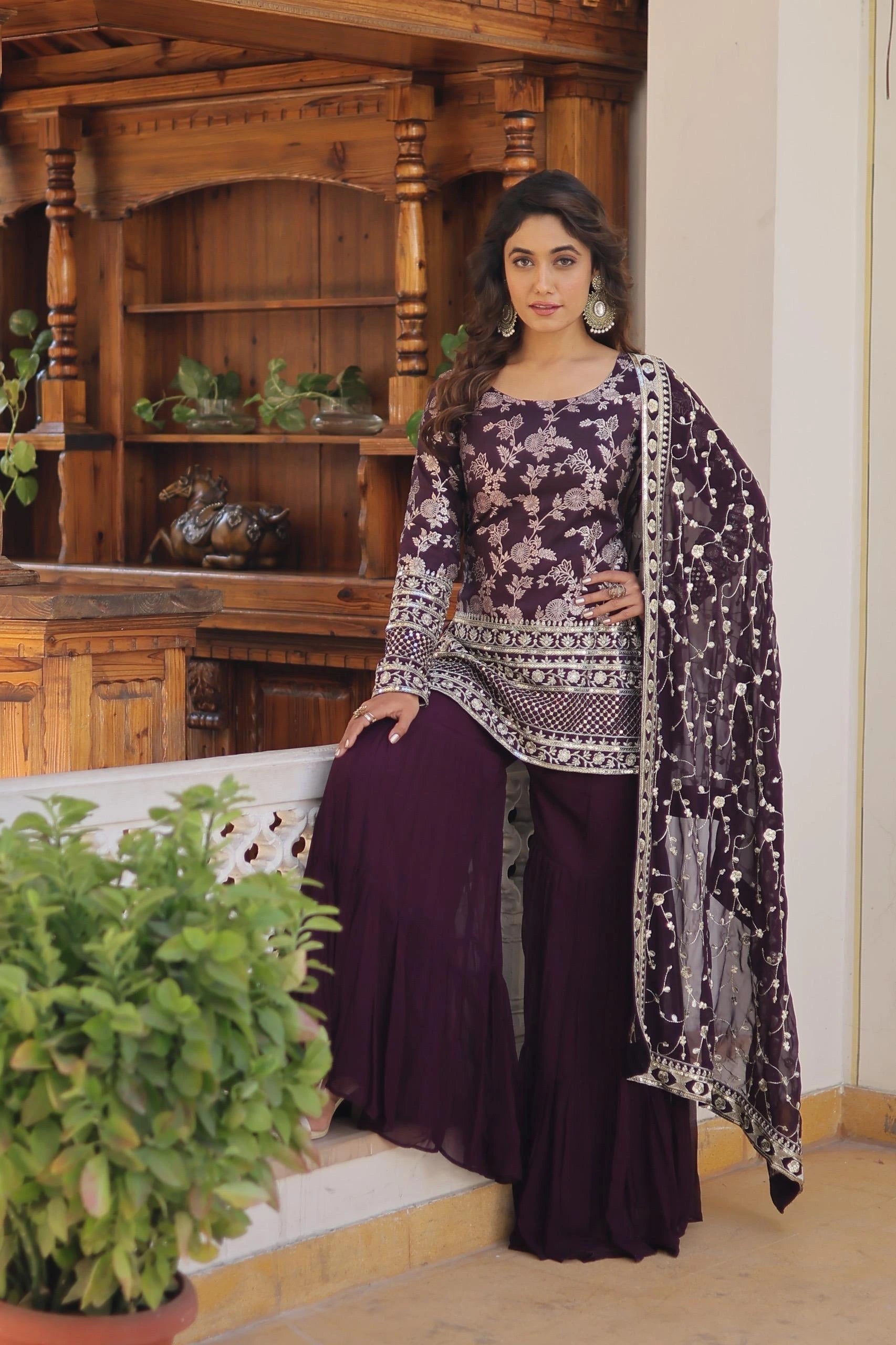 Dark Purple Viscose Jacquard Suit Kalyanja Fashion