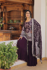Dark Purple Viscose Jacquard Suit