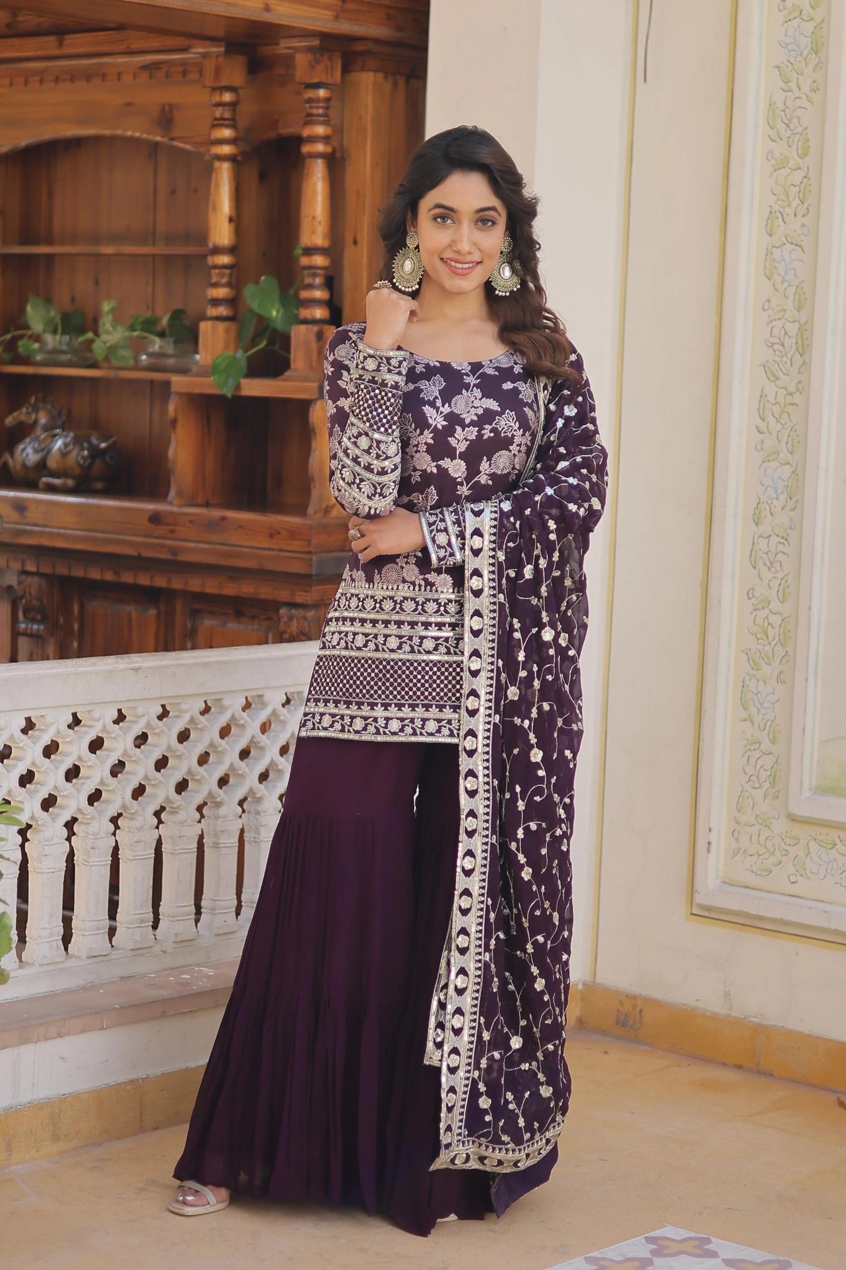 Dark Purple Viscose Jacquard Suit Kalyanja Fashion