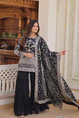 Black Viscose Jacquard Suit