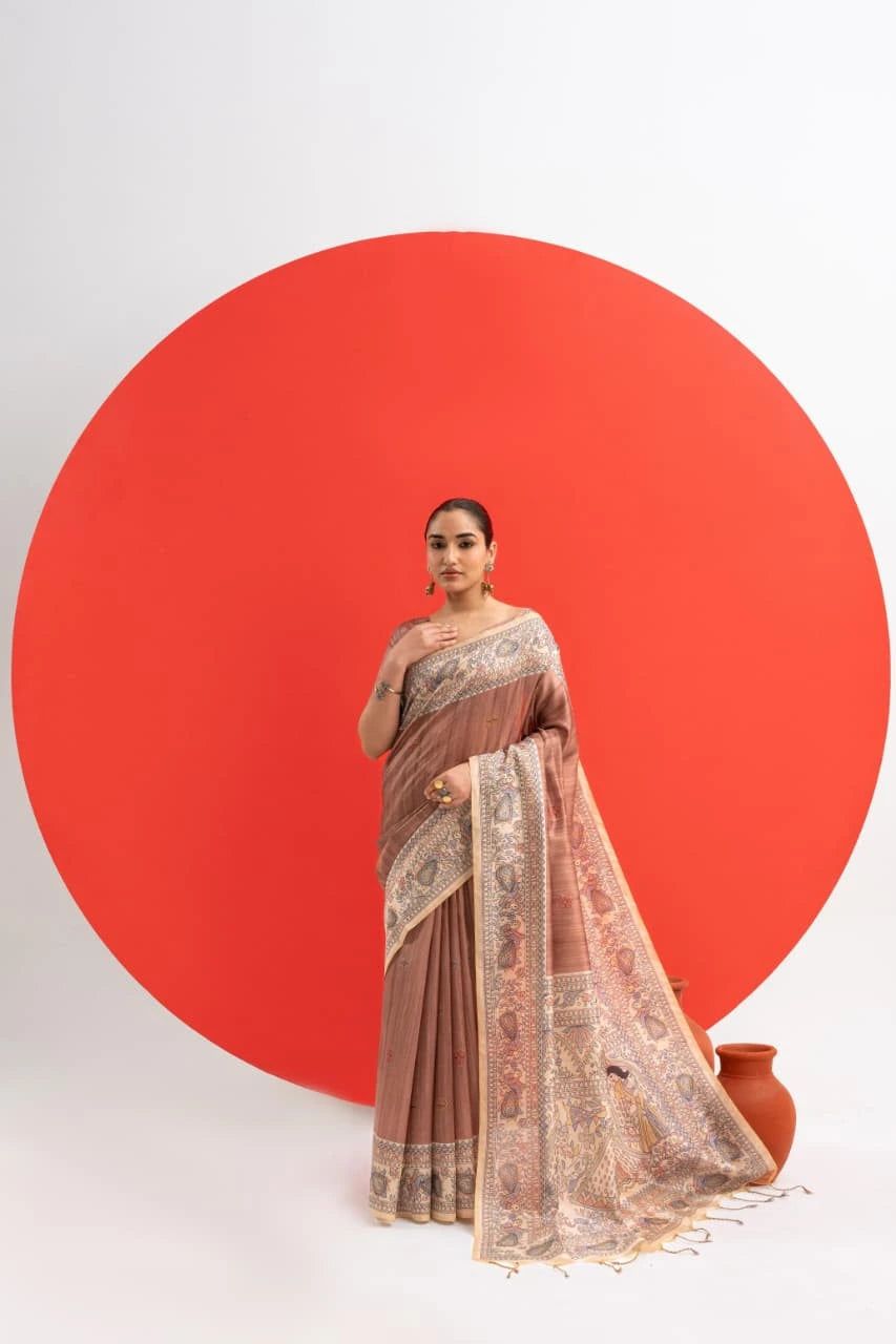 Light Brown Soft Tussar Silk Saree