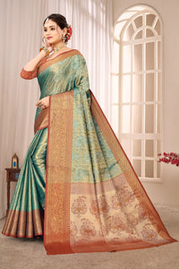Teal Green Soft Banarasi Silk Saree