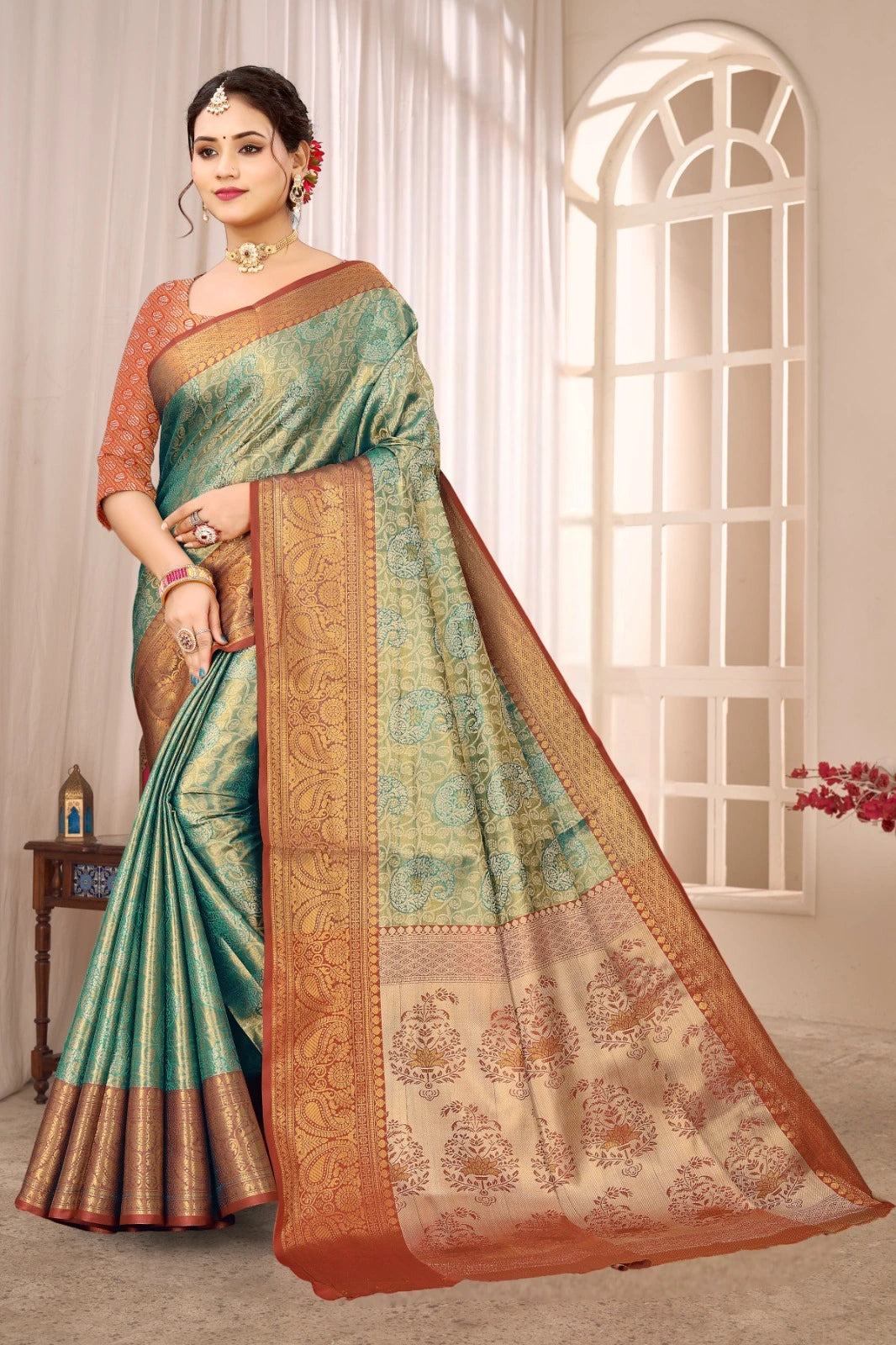 Teal Green Soft Banarasi Silk Saree