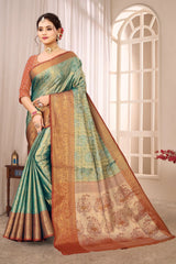 Teal Green Soft Banarasi Silk Saree