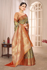 Golden Beige Soft Banarasi Silk Saree