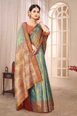 Teal Green Soft Banarasi Silk Saree