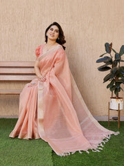 Peach Soft Tissue Linen Silk Saree