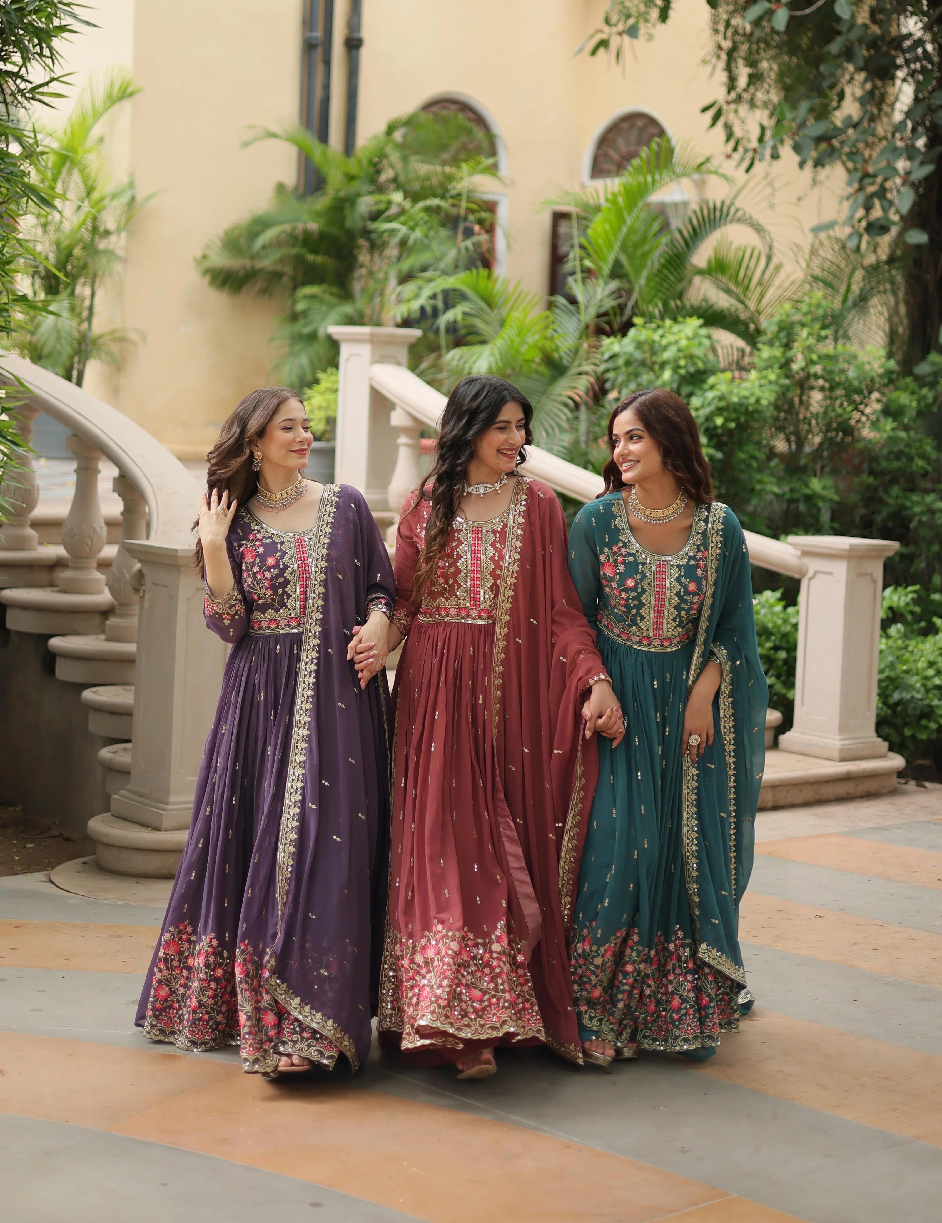 Faux Georgette Heavy Work Fully Stitched Sharara Sets