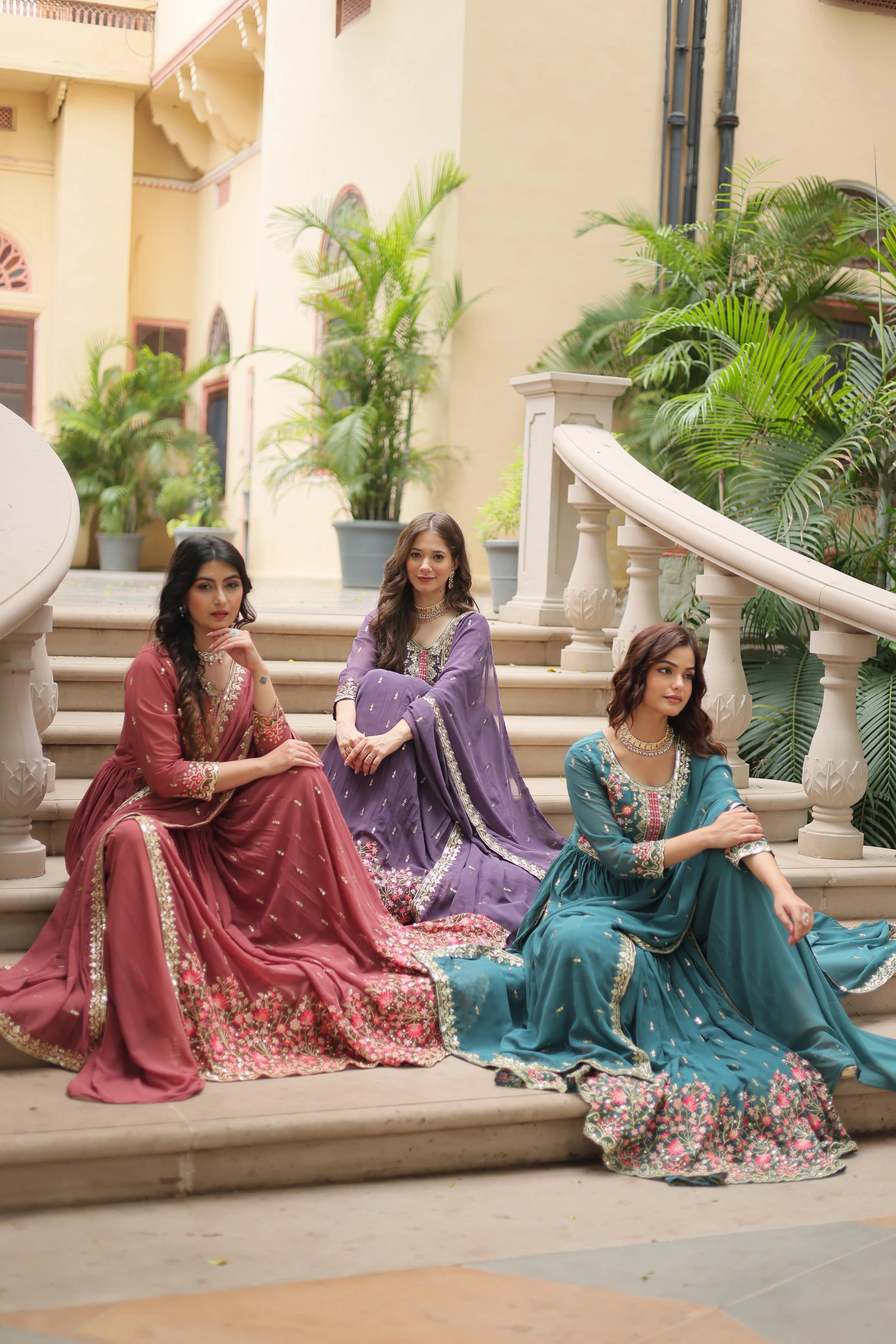 Faux Georgette Heavy Work Fully Stitched Sharara Sets