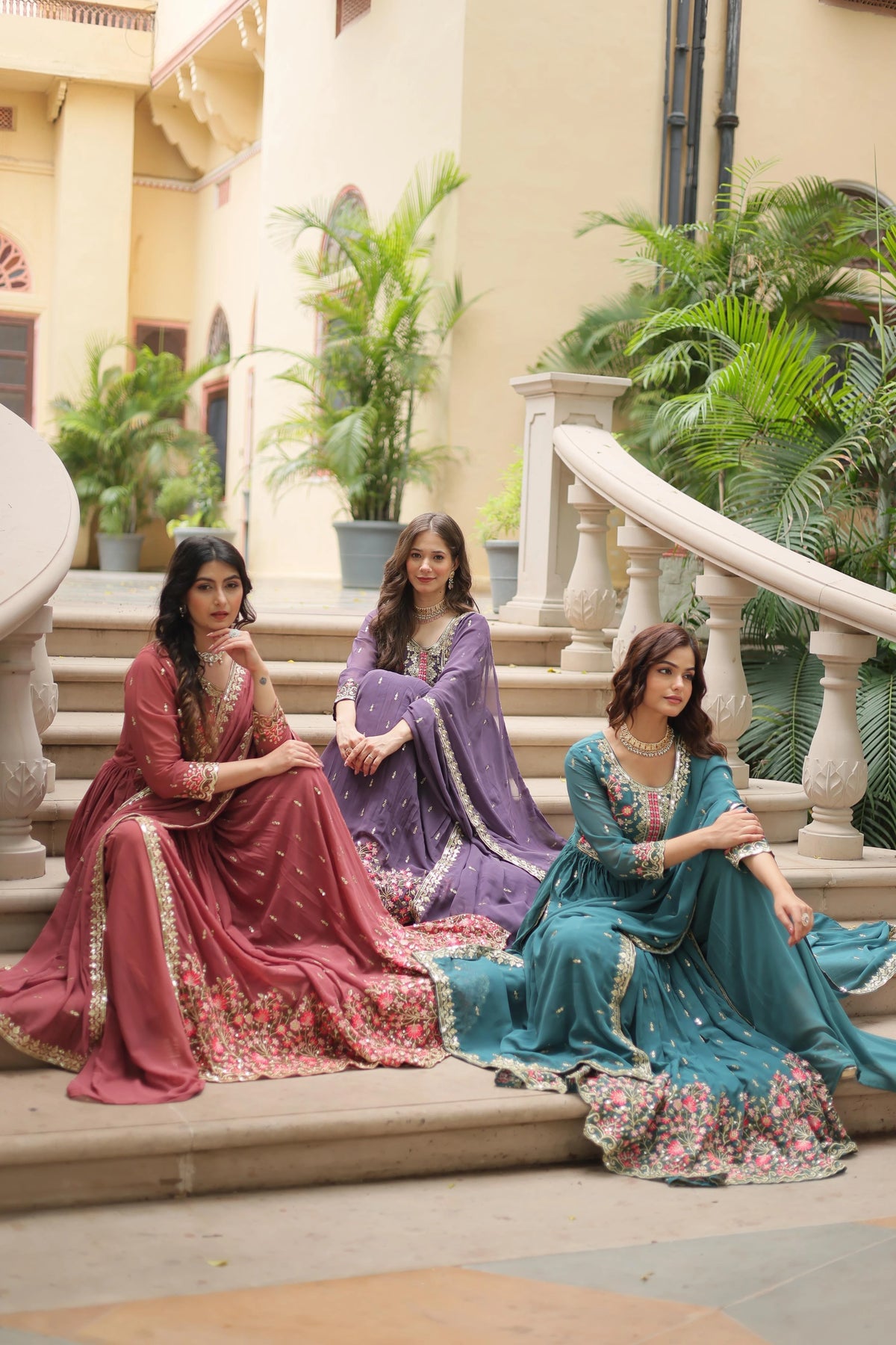 Faux Georgette Heavy Work Fully Stitched Sharara Sets