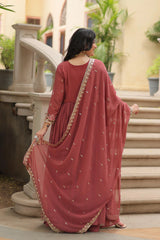 Soft Red Faux Georgette Suit