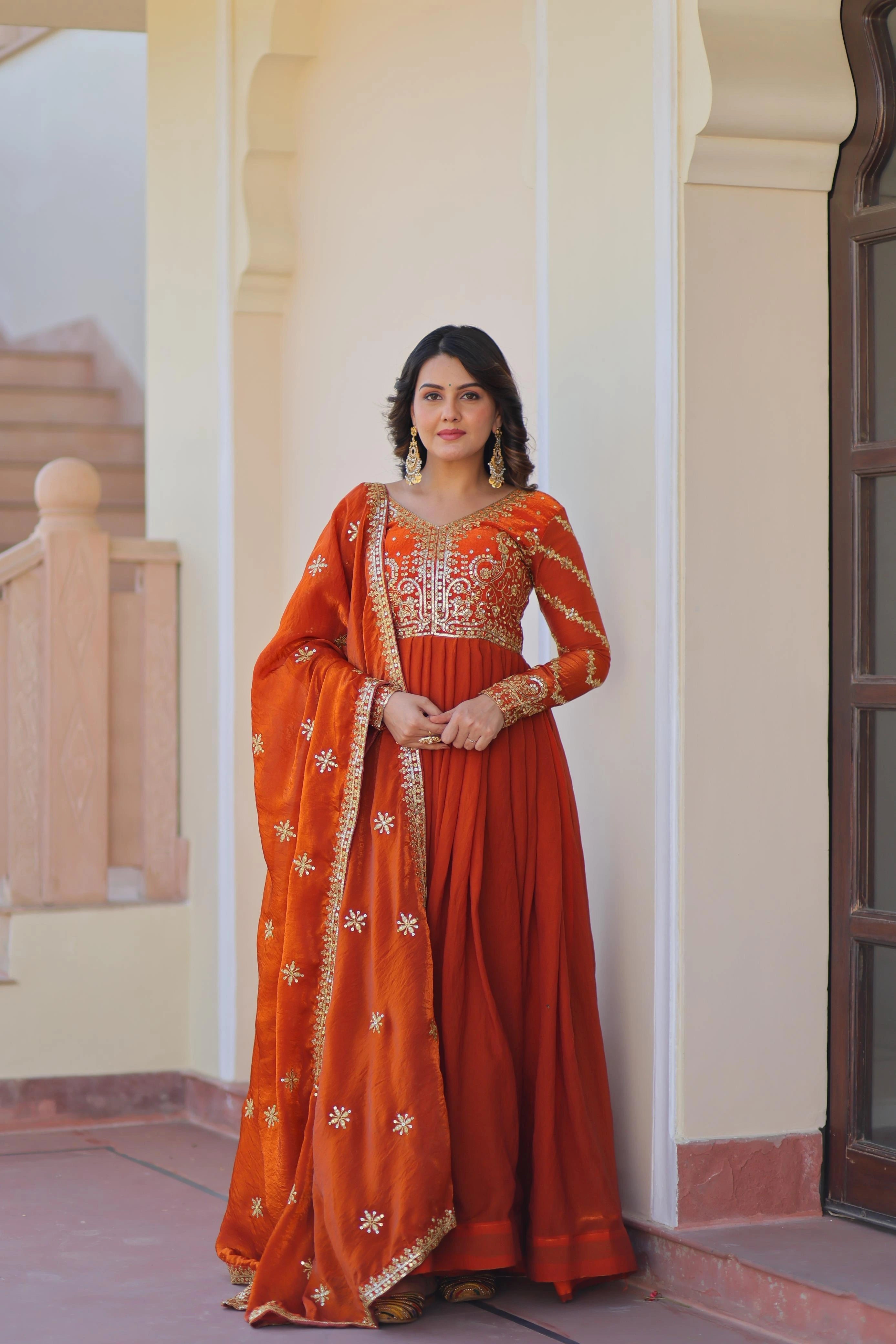rust orange Fendy fabric gown set