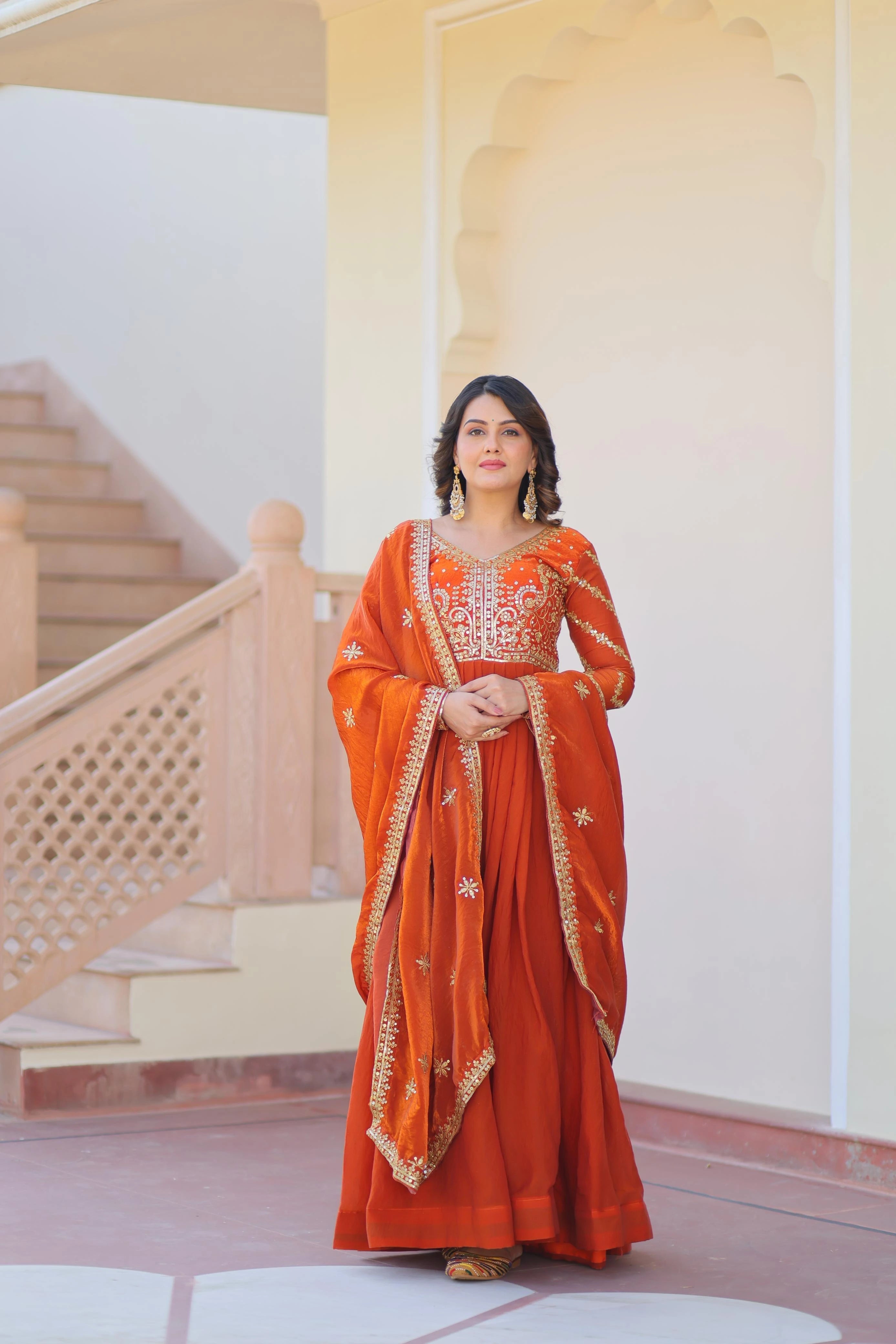 rust orange Fendy fabric gown set