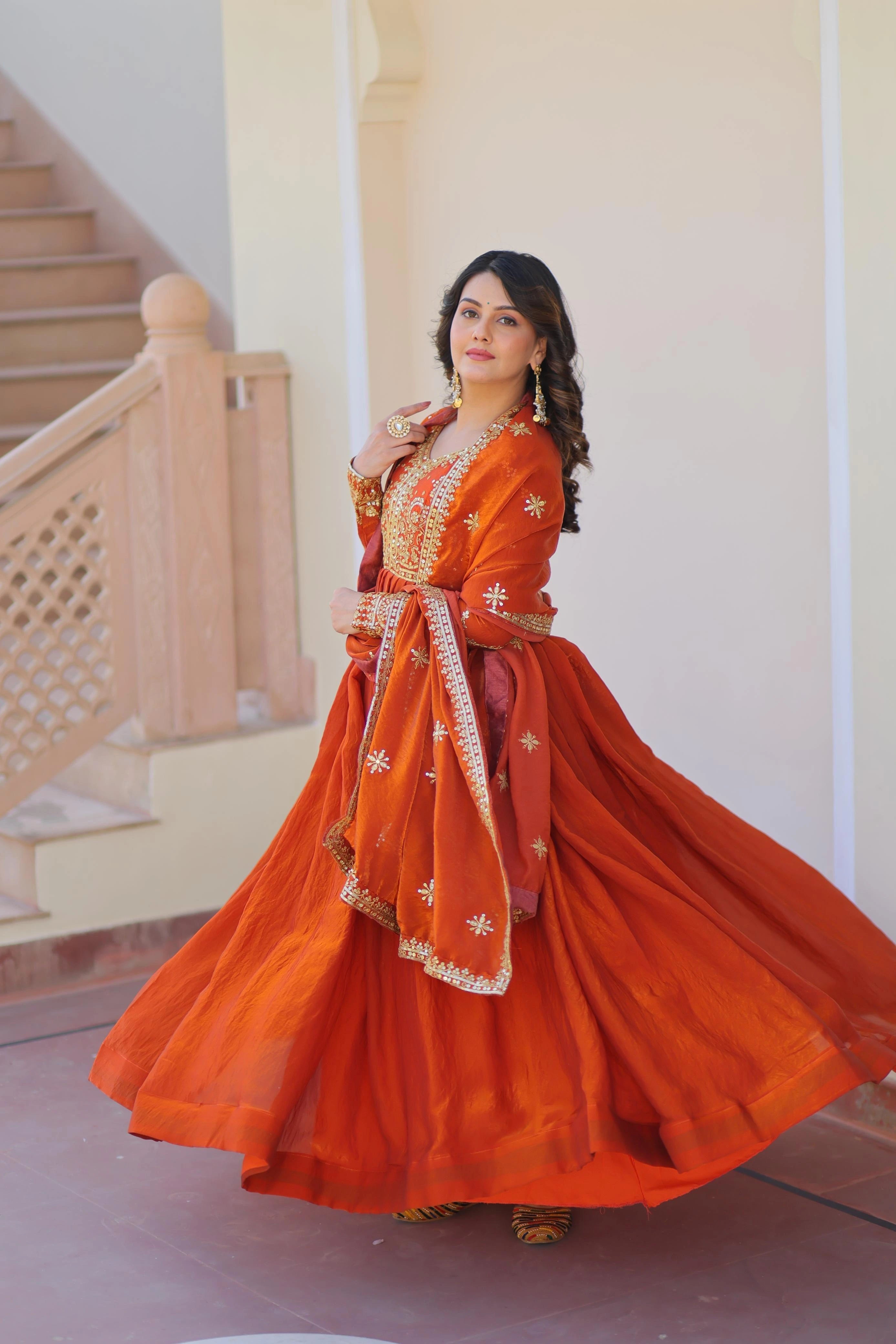 rust orange Fendy fabric gown set