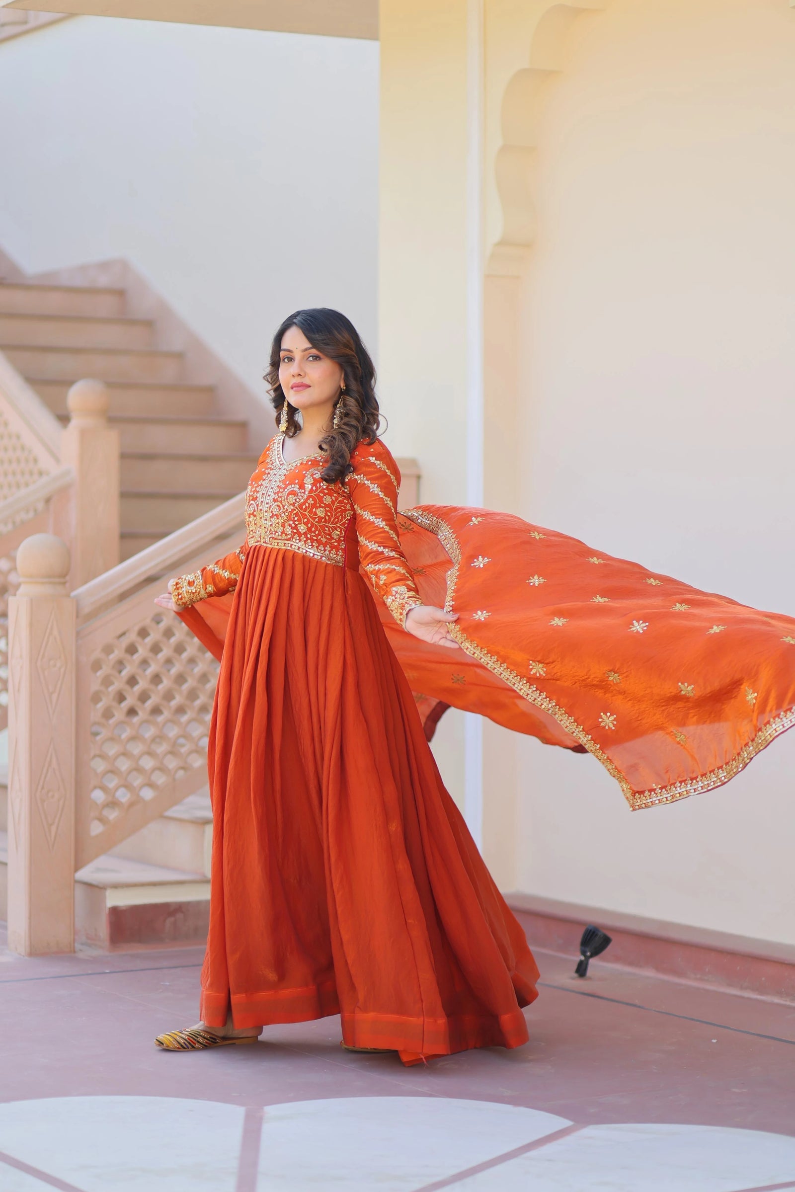 Fanta Silk Embroidered Gown With Dupatta