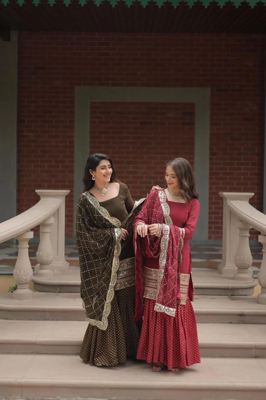 Maroon Faux Georgette Suit