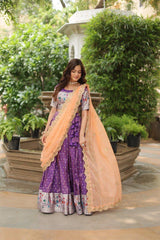 Purple Meena Weaving Lehenga