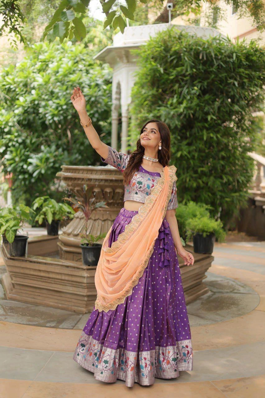 Purple Meena Weaving Lehenga