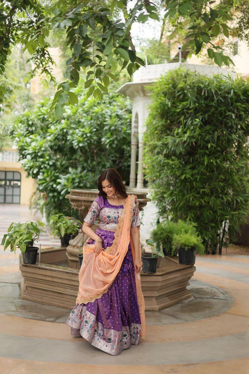 Purple Meena Weaving Lehenga