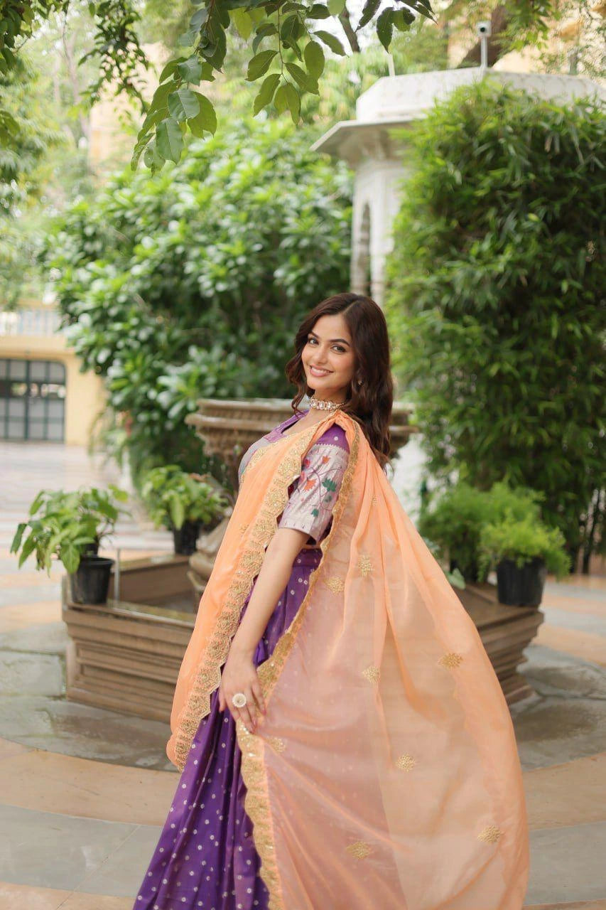 Purple Meena Weaving Lehenga