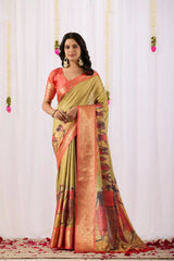 Golden Beige Saree – Zari Border, Party Wear