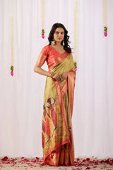 Golden Beige Saree – Zari Border, Party Wear