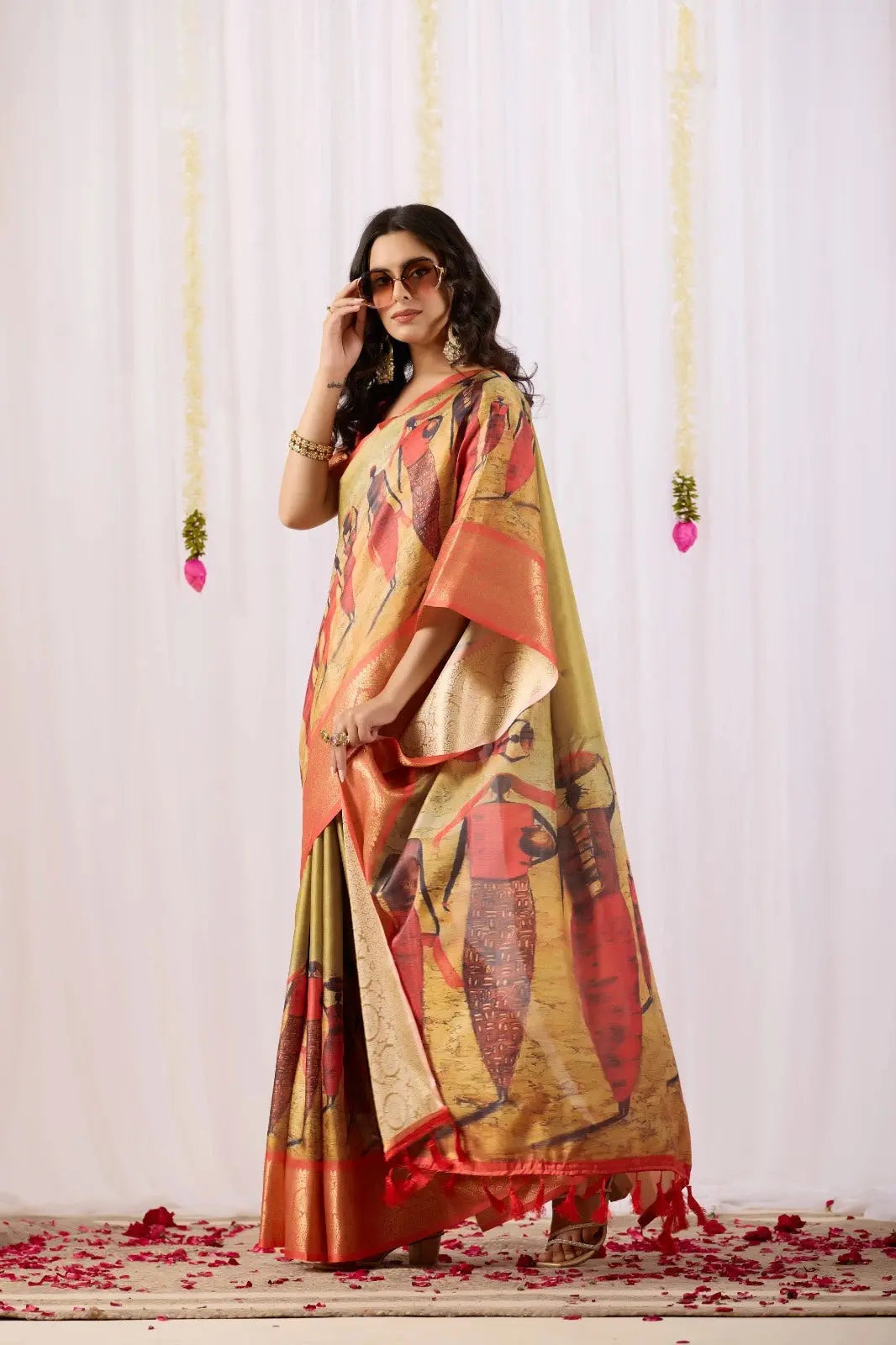 Golden Beige Saree – Zari Border, Party Wear
