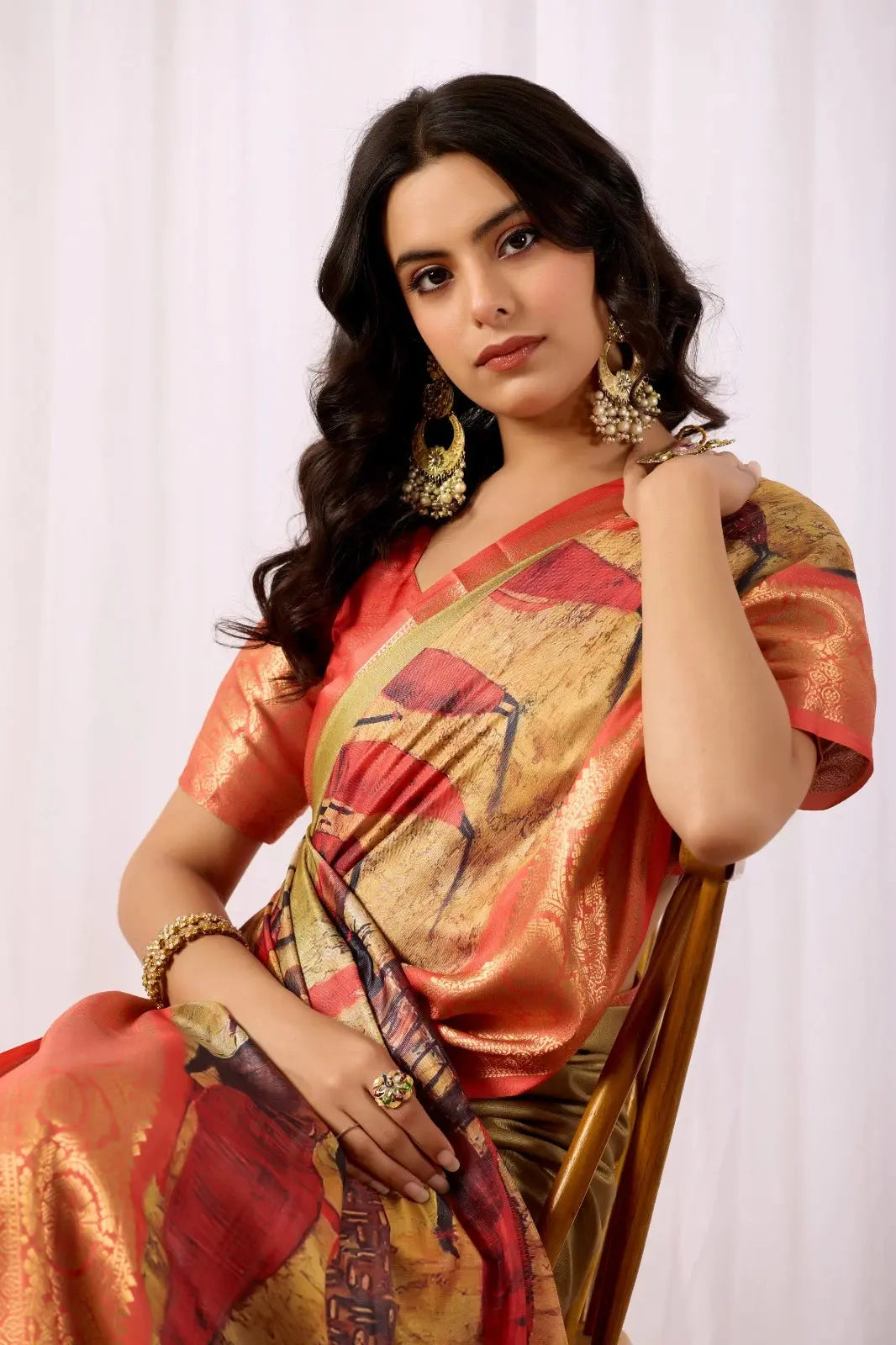 Golden Beige Saree – Zari Border, Party Wear