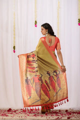 Golden Beige Saree – Zari Border, Party Wear
