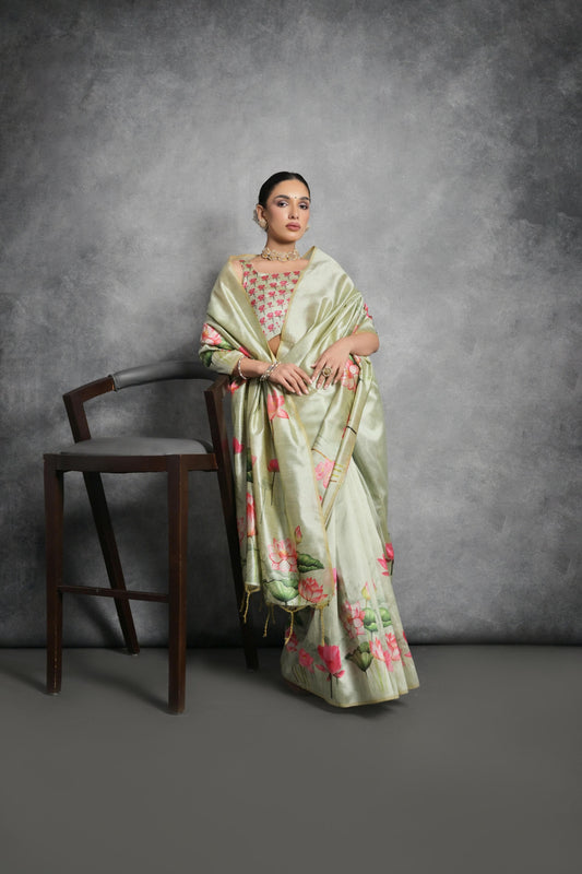 pista tussar silk saree
