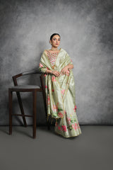 pista tussar silk saree