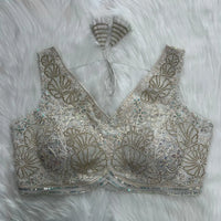 White Embroidery Work Silk Blouse