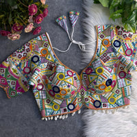 White Mirror Work Italian Silk Blouse