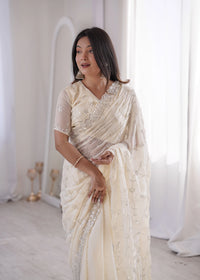 White Fendy Silk Saree