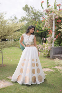 White Roman Silk Lehenga