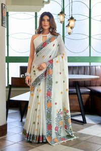 White Heavy Linen Saree