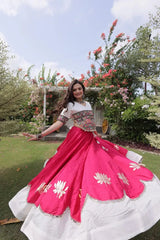Gorgeous Hot Pink Ethnic Lehenga with Decorative Lotus Motifs, Vibrant Embroidered Blouse, and Timeless Indian Fashion