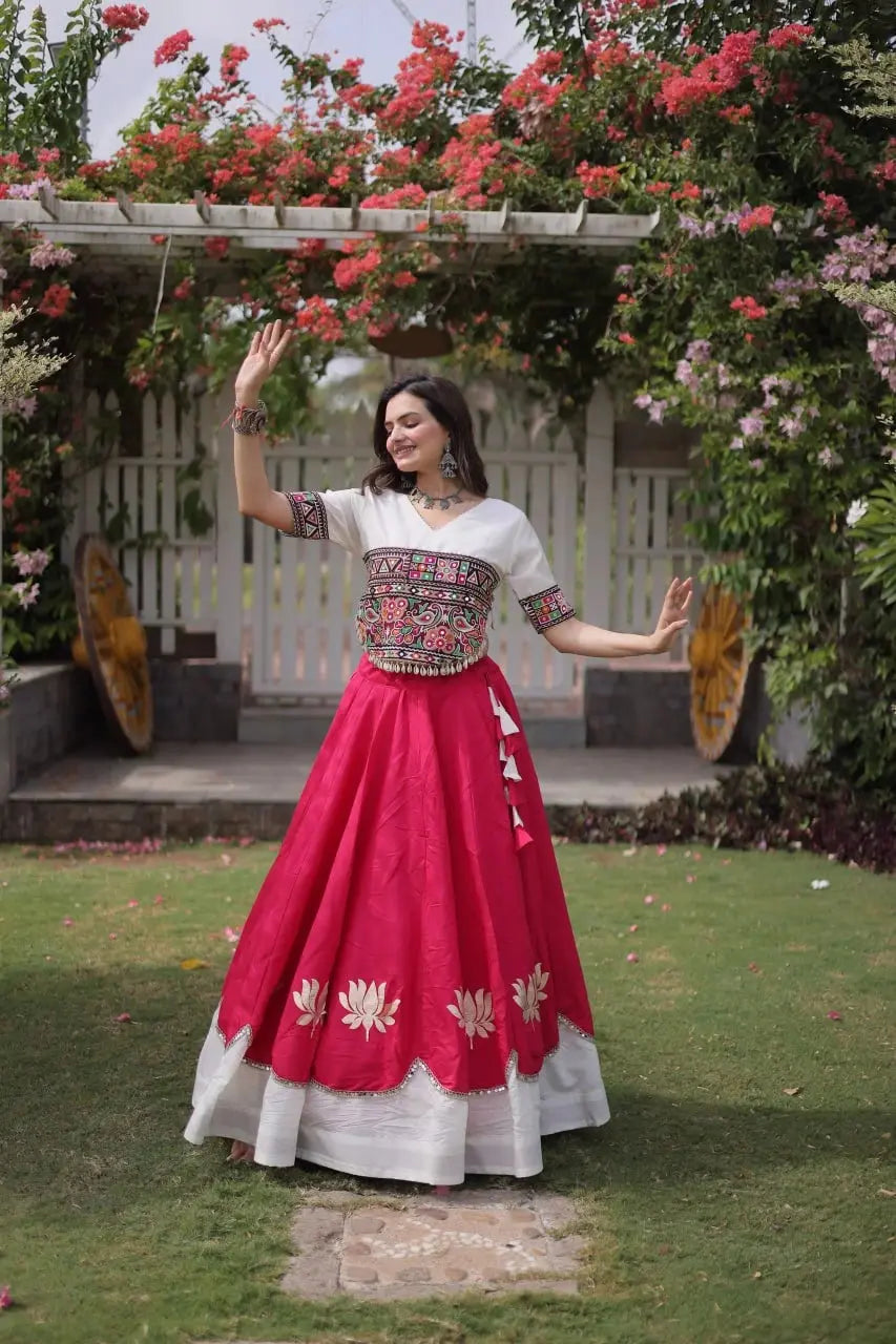 Premium Hot Pink Lehenga Choli with Multicolor Tribal Embroidery and Rich Traditional Craftsmanship