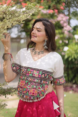 Beautiful Hot Pink Ethnic Lehenga with Intricate Embroidered Choli, Lotus Motifs, and Elegant Flared Skirt
