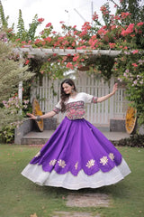 Premium Royal Purple Lehenga Choli with Multicolor Tribal Embroidery and Rich Traditional Craftsmanship