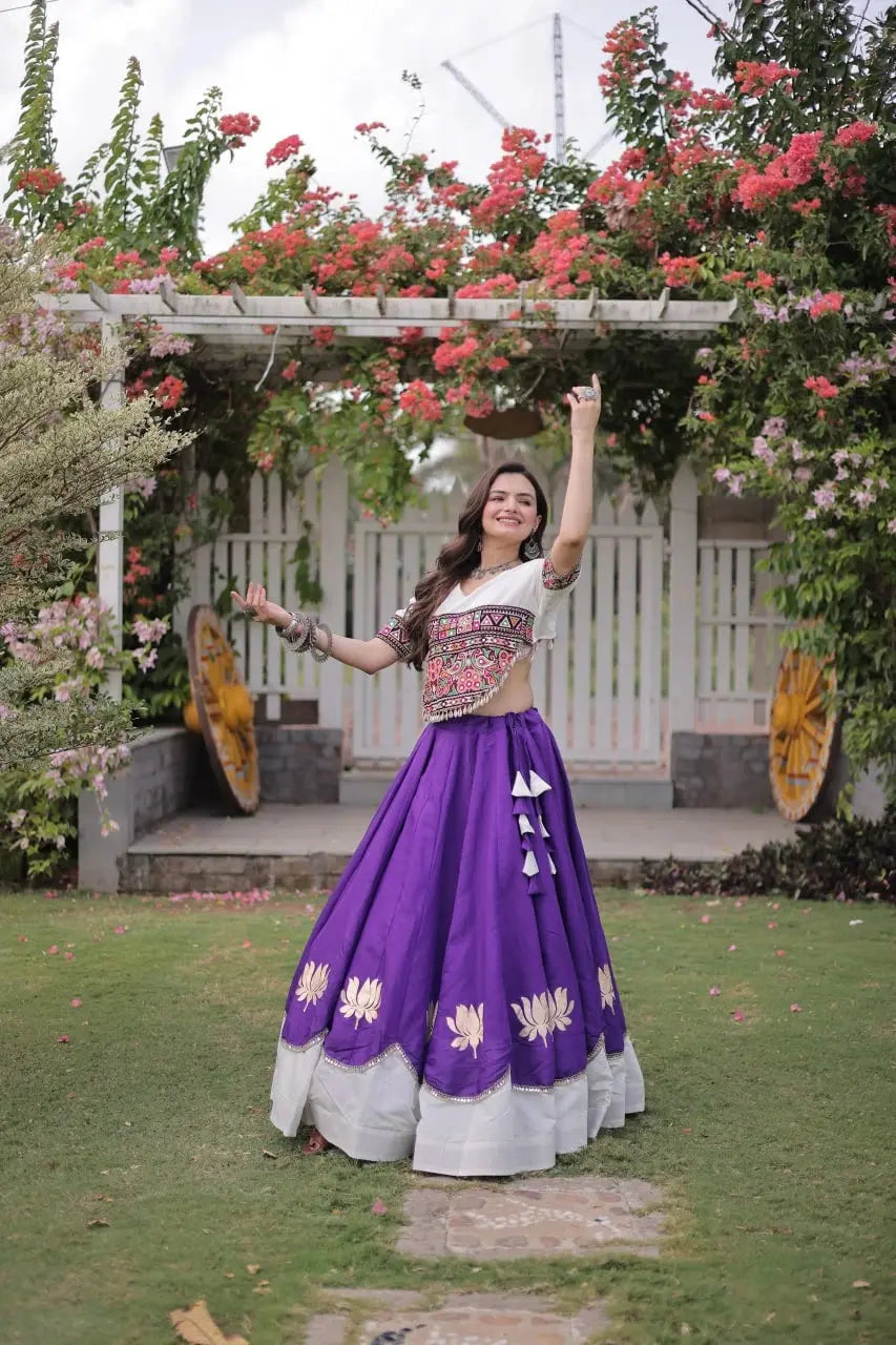 Elegant Royal Purple Party Wear Lehenga featuring Designer Embroidered Blouse, White Contrast Border, and Ethnic Charm
